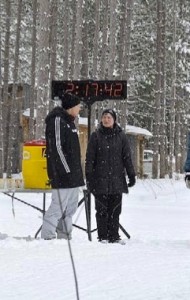 Bruce Ski Club, Bruce County, Ontario, cross-country ski race finish line - Sawmill Nordic Centre