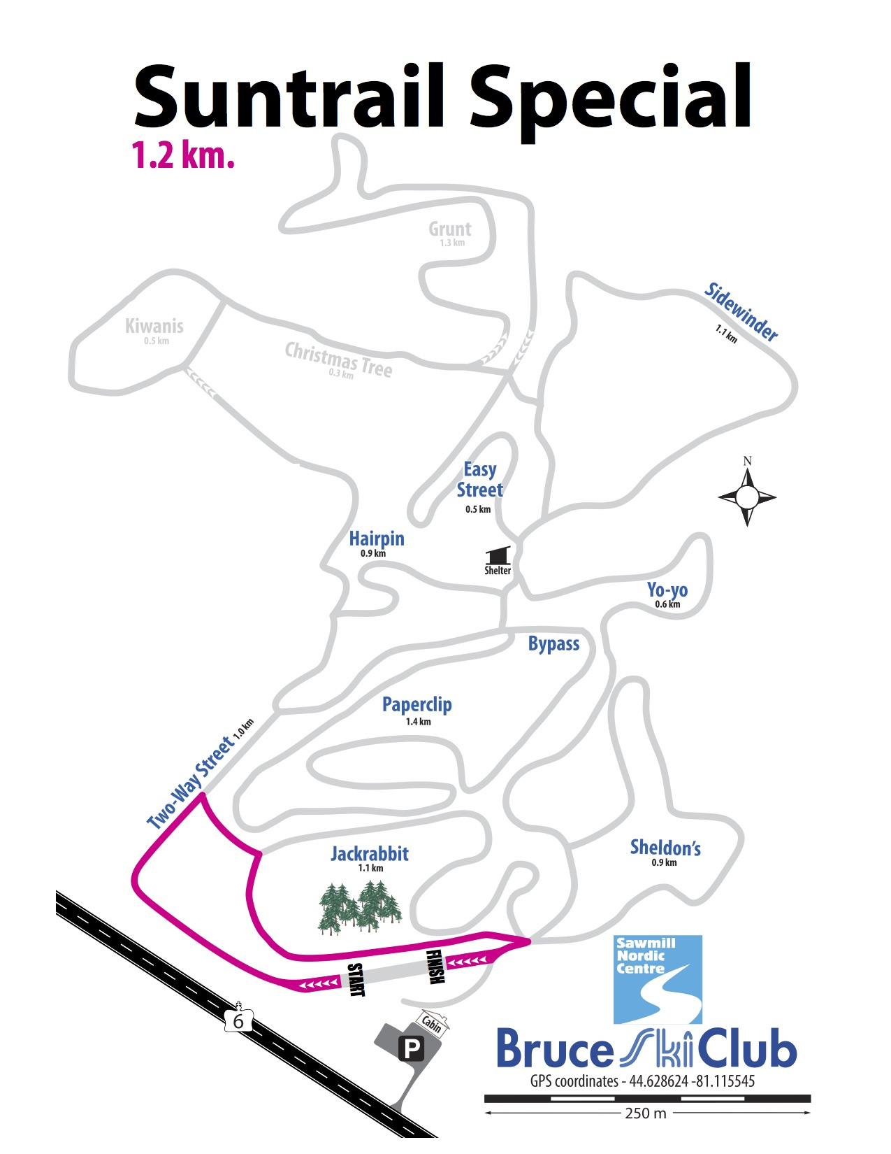 2019 Suntrail Special Cross-Country Ski Race Map – 1.2 km