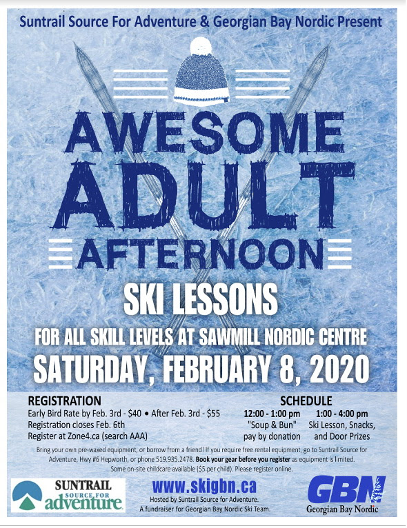 Flyer for 2020 Awesome Adult Afternoon Ski Lessons